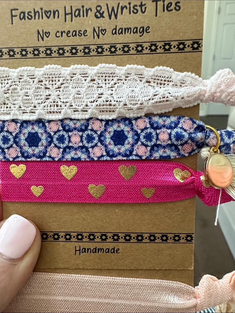 Fashion Hair & wrist ties, no crease no damage Handmade 2 sets of 3